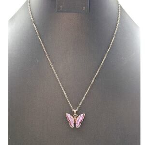 Jenna Blue Purple CZ Butterfly Pendant 18.5" Necklace